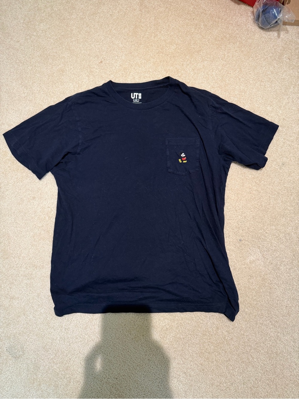 Uniqlo Navy Short-Sleeve Pocket Tee with Mickey Embroidery